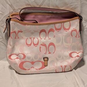 Coach Pink and Cream Signature Jacquard Shoulder Bag
